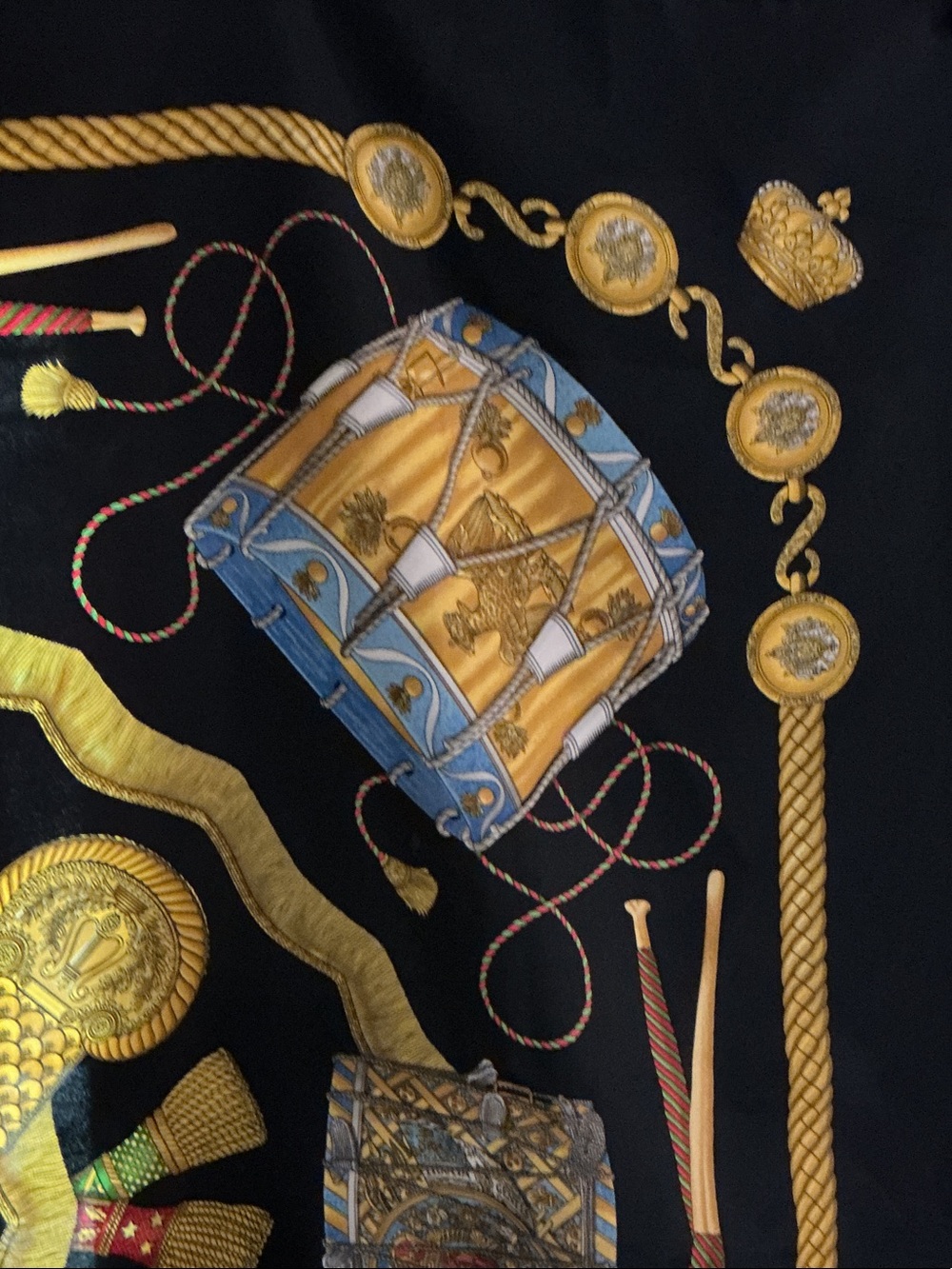 Hermes Paris AUTHENTIC Les Tambours (Drums) Black Silk Twill Scarf Multicolor - Picture 7 of 11
